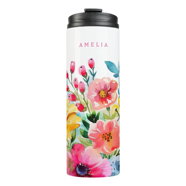 Lebhafter Blumengarten Thermosbecher (Vorderseite)