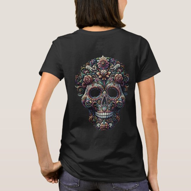 Lebhafter Blumenzuckerschädel T-Shirt (Rückseite)