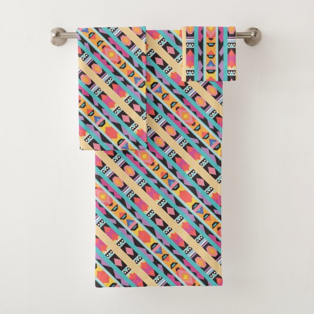 Lebhafter Boho Geometric-Muster-Mix Badhandtuch Set (Insitu)