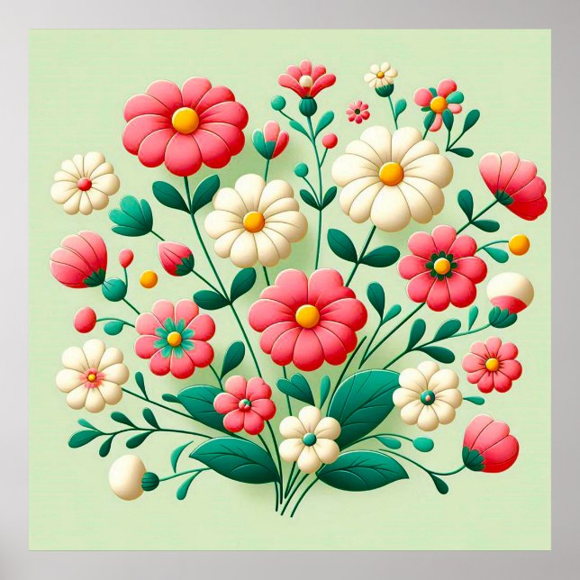 Lebhafter Bouquet mit 3D-Blume Poster (Vorne)