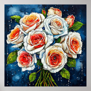 Lebhafter Bouquet mit Rose Poster