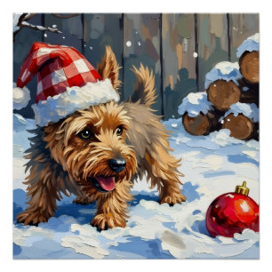 Lebhafter Cairn Terrier Hund gräbt nach Weihnachte Poster