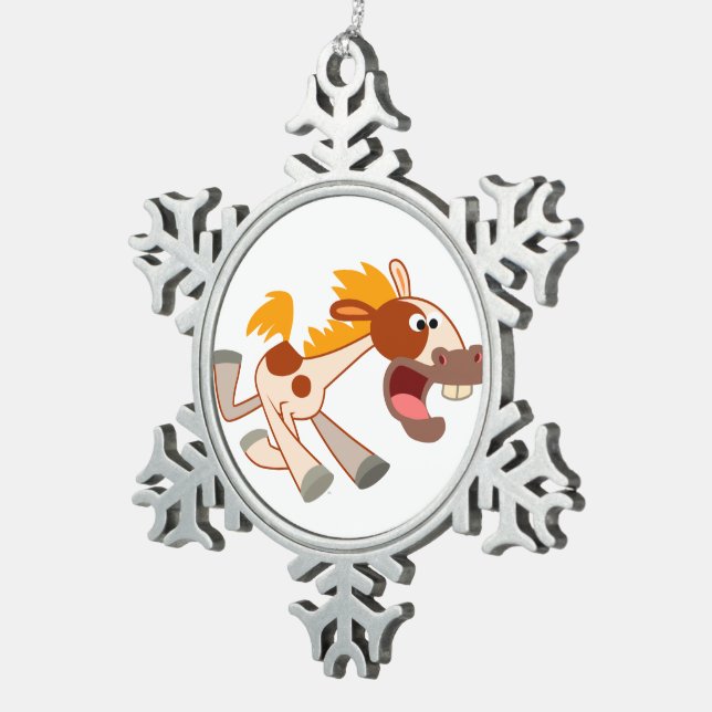 Lebhafter Cartoon Pinto Pferdeschwalbe Schneeflocken Zinn-Ornament (Rechts)