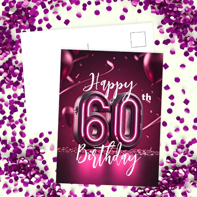 Lebhafter Chic Neon Pink 60. Geburtstag Postkarte (Von Creator hochgeladen)