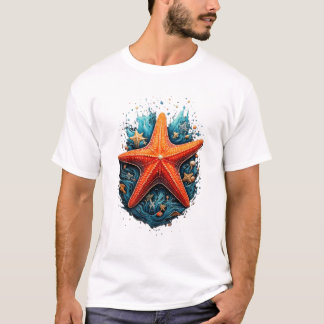 Lebhafter Coral Starfish Splash T-Shirt