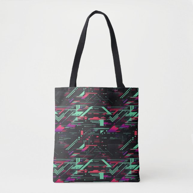 Lebhafter digitaler Glitch Geometric Tote-Sack Tasche (Vorderseite)