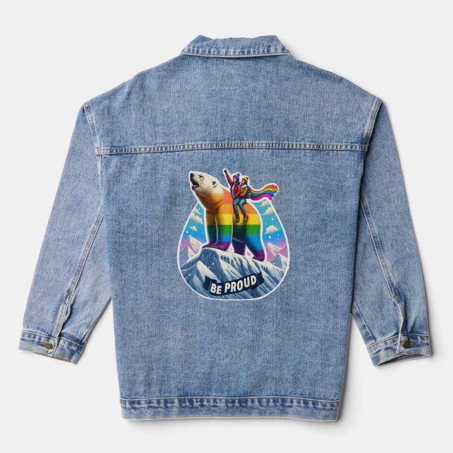 Lebhafter Eisbär Auf dem Berg mit Mädchen Jeansjacke (Rückseite)