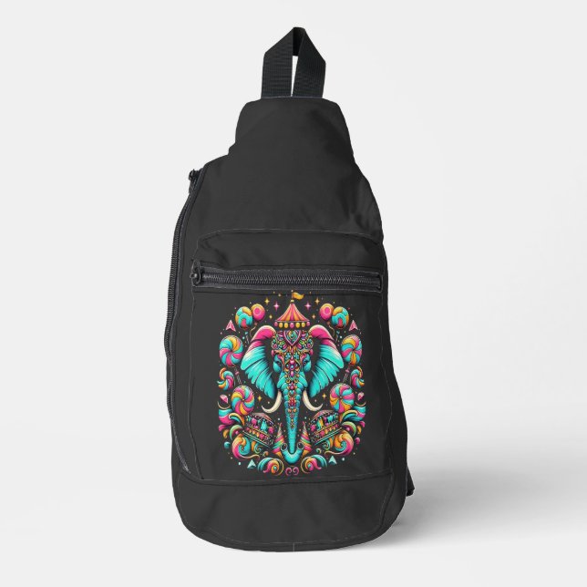 Lebhafter Elefant: Ein farbenprächtiges Meisterwer Crossbody Bag (Vorderseite)