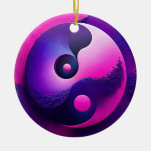 Lebhafter Erleuchtung Farbenfroher Yin Yang Symbol Keramik Ornament