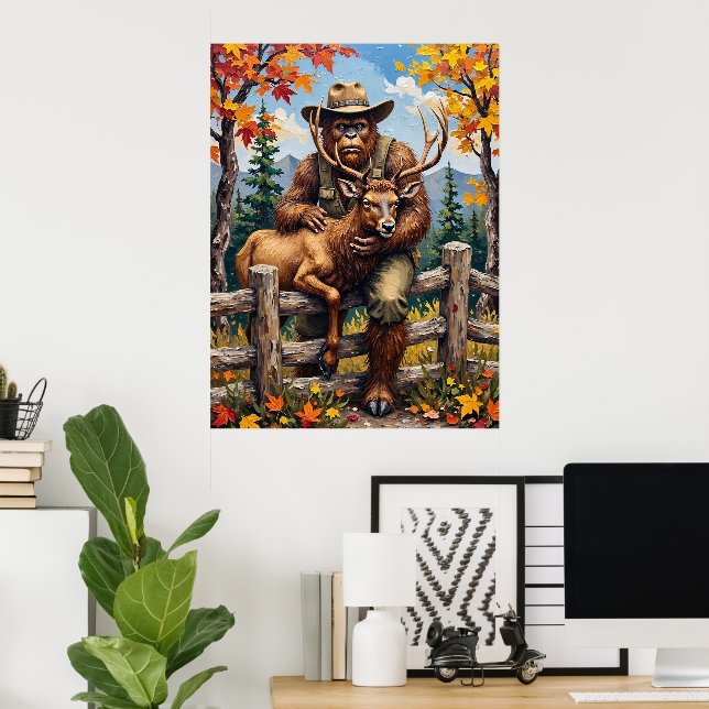 Lebhafter Fall: Sasquatch und der Stag Poster (Heimbüro)