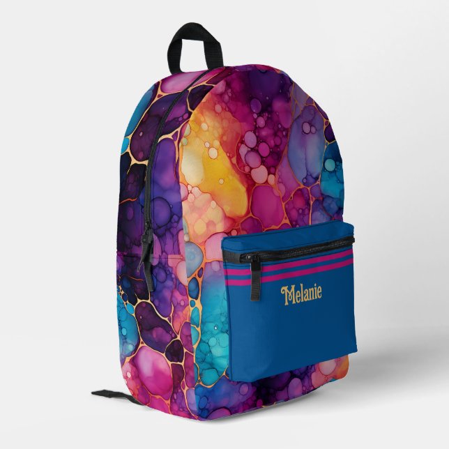 Lebhafter Farbalkohol und Tinte-Spritzer Mit Monog Bedruckter Rucksack (Rückseitige Ecke links)