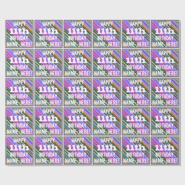 Lebhafter, farbenfroher 11. Geburtstag + Individue Geschenkpapier (Flach)