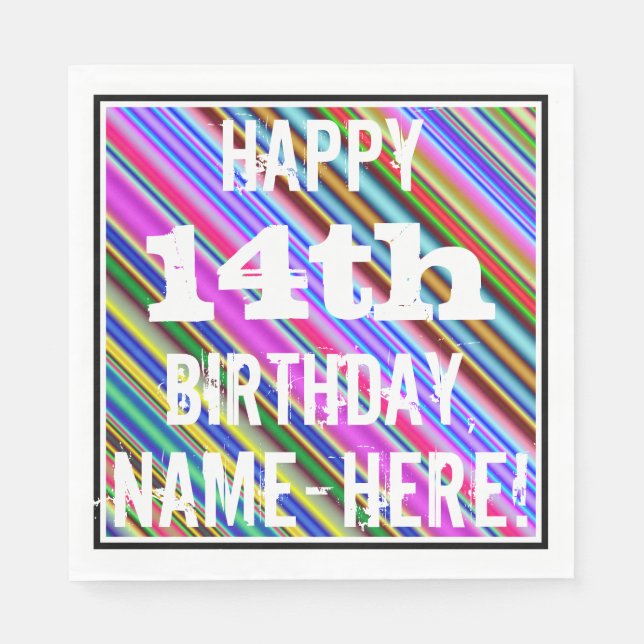 Lebhafter, farbenfroher 14. Geburtstag + Individue Serviette (Vorderseite)