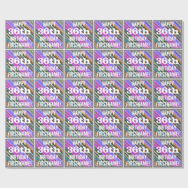 Lebhafter, farbenfroher 36. Geburtstag + Individue Geschenkpapier (Flach)