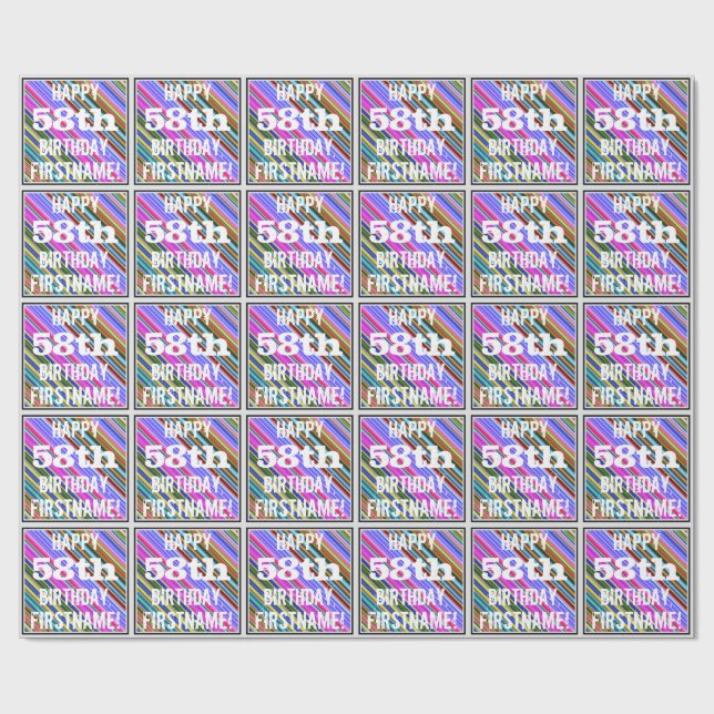 Lebhafter, farbenfroher 58. Geburtstag + Individue Geschenkpapier (Flach)