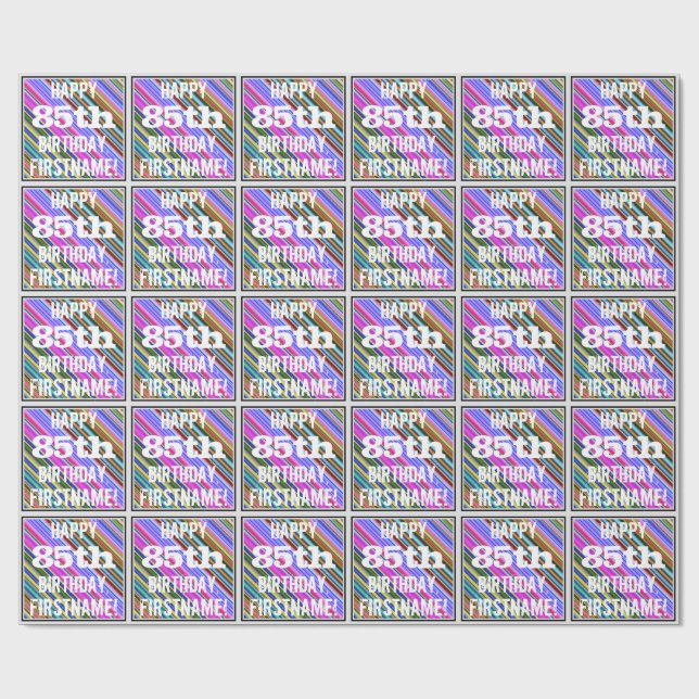 Lebhafter, farbenfroher 85. Geburtstag + Individue Geschenkpapier (Flach)