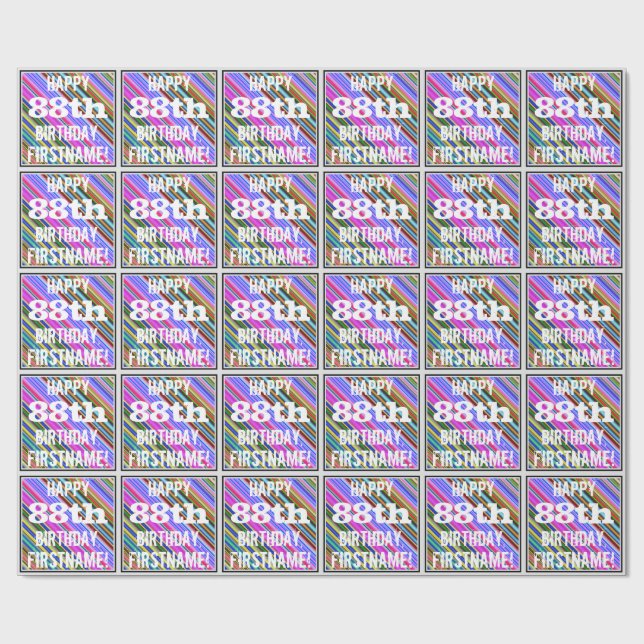 Lebhafter, farbenfroher 88. Geburtstag + Individue Geschenkpapier (Flach)