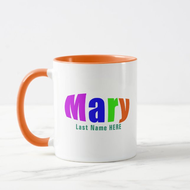 Lebhafter, farbenfroher Name "Mary", Personalisier Tasse (Links)