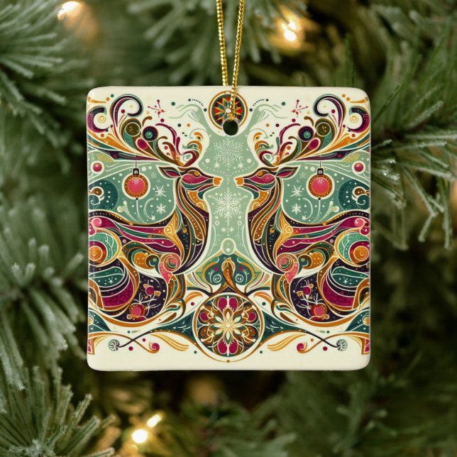 Lebhafter FarbReindeer Keramikornament (Baum)