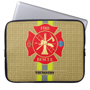 Lebhafter Feuerwehrmann Maltesische Kreuzkunst Laptopschutzhülle