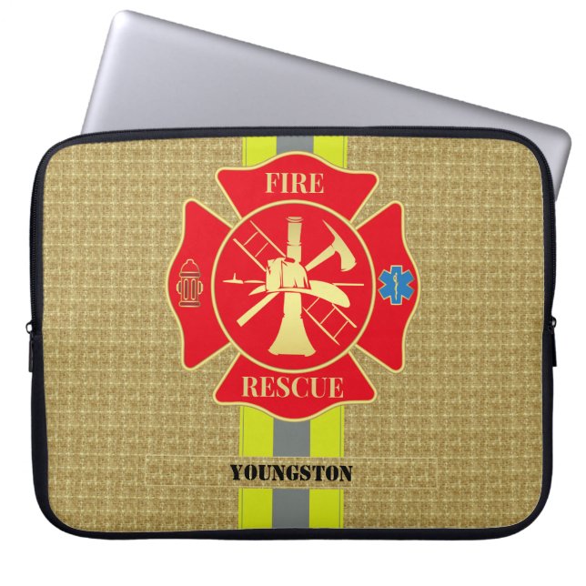 Lebhafter Feuerwehrmann Maltesische Kreuzkunst Laptopschutzhülle (Vorderseite)