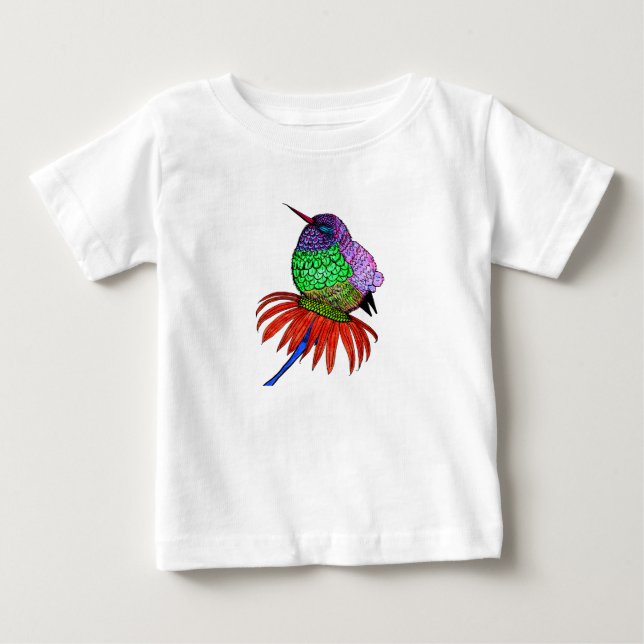 Lebhafter Fluffy Baby Hummingbird T-shirt (Vorderseite)