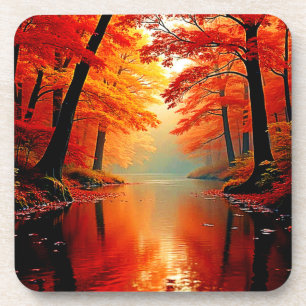 Lebhafter Fluss im Herbst Gold Design Getränkeuntersetzer