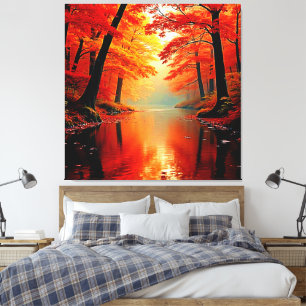 Lebhafter Fluss im Herbst Gold Design Leinwanddruck