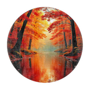Lebhafter Fluss im Herbst Gold Design Schneidebrett