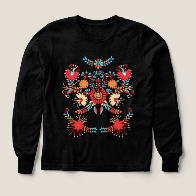 Lebhafter Folk Floral T - Shirt (Design Vorderseite)