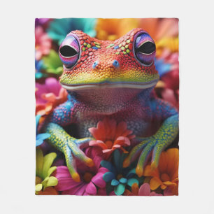 Lebhafter gefärbter Frosch mit Blume, strahlende F Fleecedecke