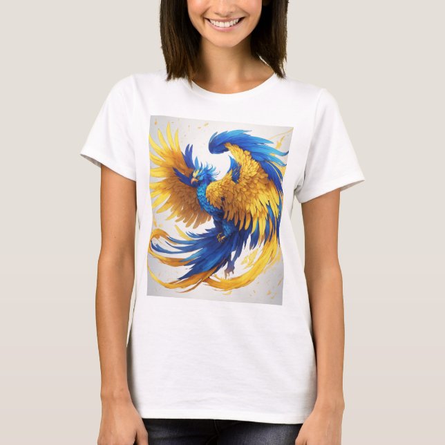 "Lebhafter, gelber und blauer Phoenix-T - Shirt -  (Vorderseite)