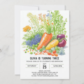 Lebhafter Gemüse Garten Geburtstag Einladung