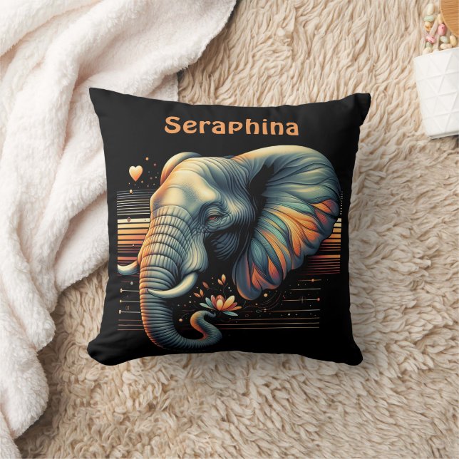 Lebhafter gemusterter Elefant bei Sonnenuntergang Kissen (Decke)