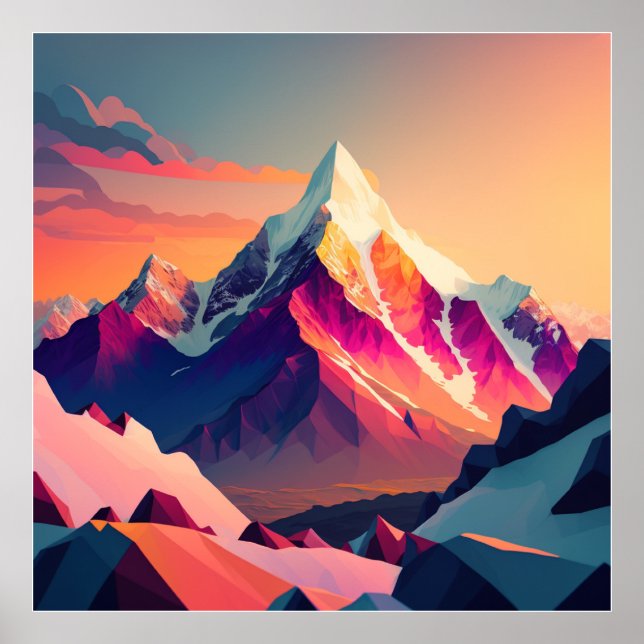 Lebhafter Gipfel: Ein schneebedeckter Berg bei Son Poster (Vorne)