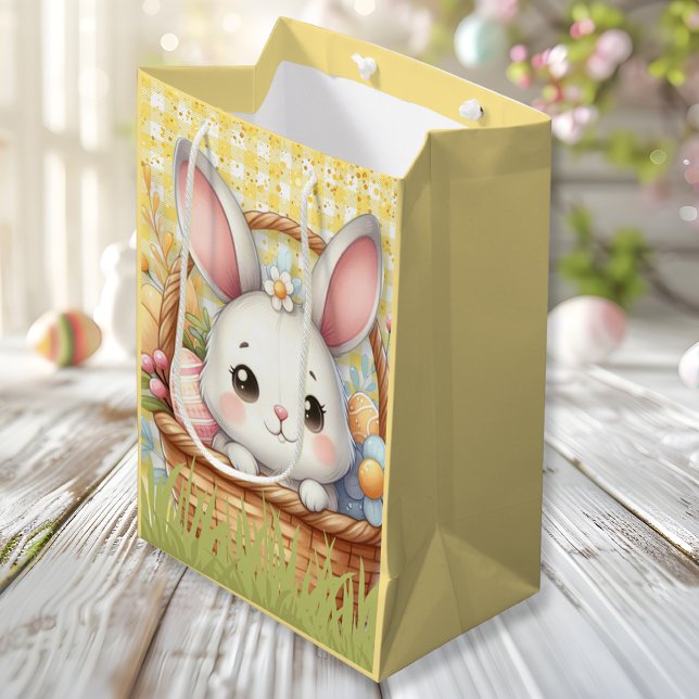 Lebhafter glücklicher Ostern im gelben Hintergrund Mittlere Geschenktüte (Vibrant Happy Easter in a Yellow background Medium Gift Bag)
