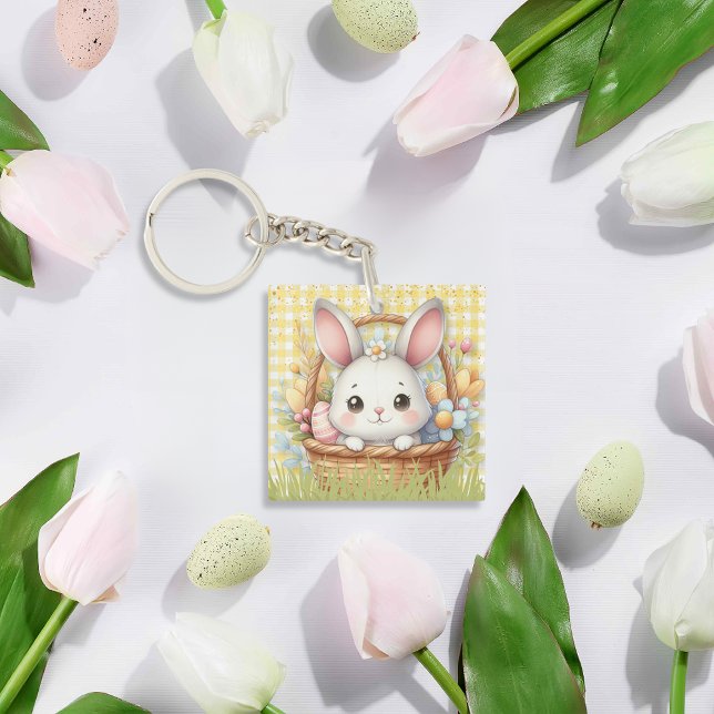 Lebhafter glücklicher Ostern im gelben Hintergrund Schlüsselanhänger (Vibrant Happy Easter in a Yellow background Key Ring)