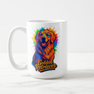 Lebhafter Golden Retriever Pop Kunst, Dichtung und Kaffeetasse