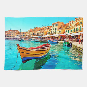 Lebhafter Hafen: mediterrane Bliss Geschirrtuch