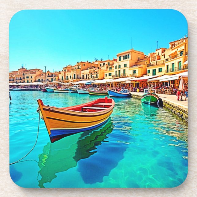Lebhafter Hafen: mediterrane Bliss Getränkeuntersetzer (Vorderseite)