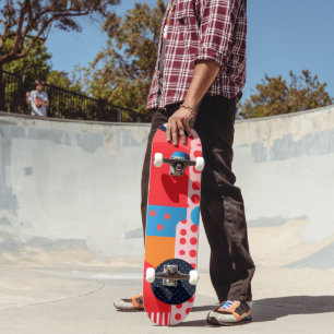 Lebhafter Hintergrund mit Kreise und Formen Skateboard