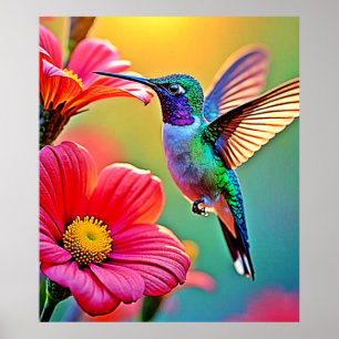 Lebhafter Hummingbird im Sunset Design Poster