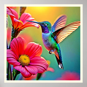 Lebhafter Hummingbird im Sunset Design Poster