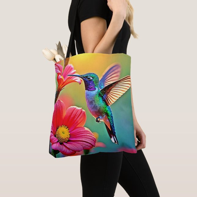 Lebhafter Hummingbird im Sunset Design Tasche (Von Nahem)