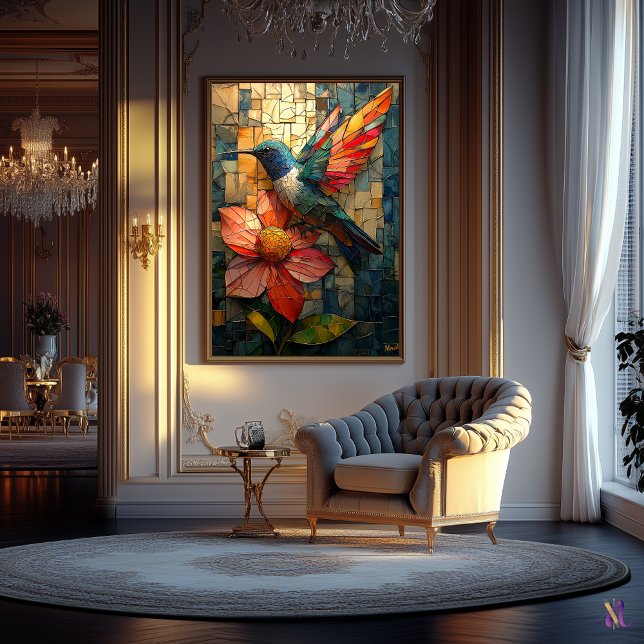 Lebhafter Hummingbird und Blume in festem Glas Poster (Von Creator hochgeladen)