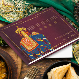 Lebhafter indischer Hochzeitssake aus Rot und Gold Gästebuch