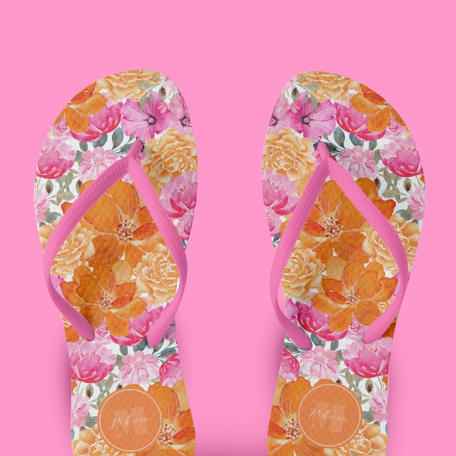 Lebhafter Individuelle Name in Rosa und Orange Blu Flip Flops (Von Creator hochgeladen)
