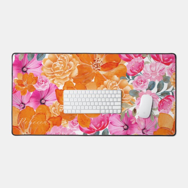 Lebhafter Individuelle Name in Rosa und Orange Blu Schreibtischunterlage (Tastatur & Maus)