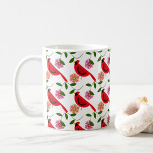 Lebhafter Kardinal und Blumenmuster Kaffeetasse