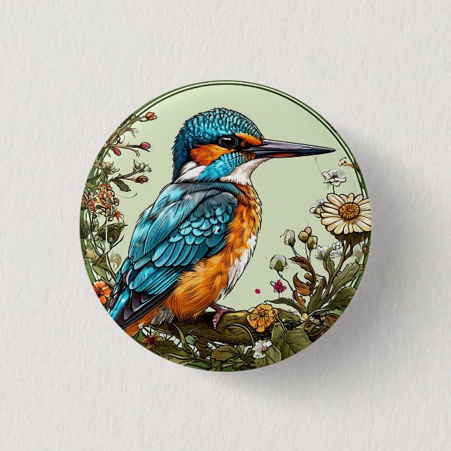 Lebhafter Kingfisher Bird Button (Vorderseite)